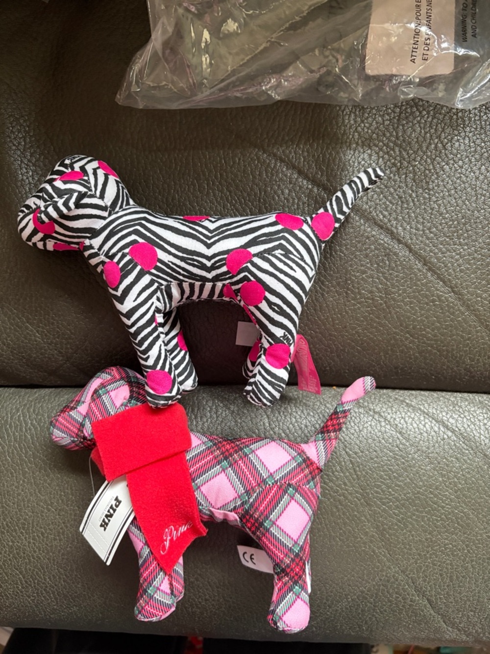 Victoria secret pink set of two cute dogs in plaid and zebra